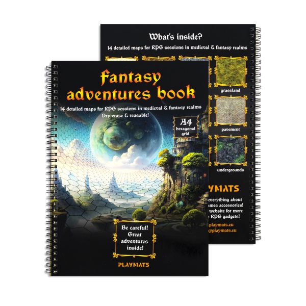 Fantasy Adventures book - A4 Księga RPG - 14 wzorów map - siatka heksagonalna