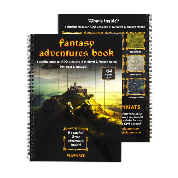 Fantasy Adventures book - A4 Księga RPG - 14 wzorów map - siatka kwadratowa