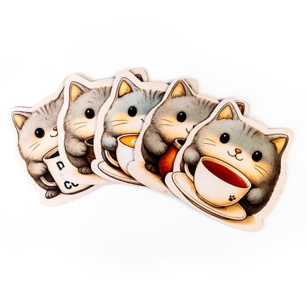 Podkładki pod kubek - Kotki z kubkami (Kotładki) - 5 sztuk