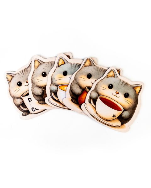 Podkładki pod kubek - Kotki z kubkami (Kotładki) - 5 sztuk